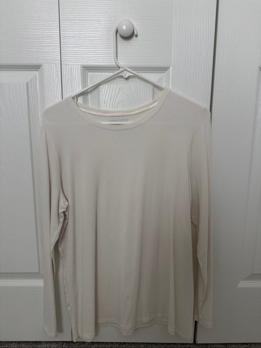 Chico’s Touch of Cool Long Sleeve Crew Neck Top in Cream